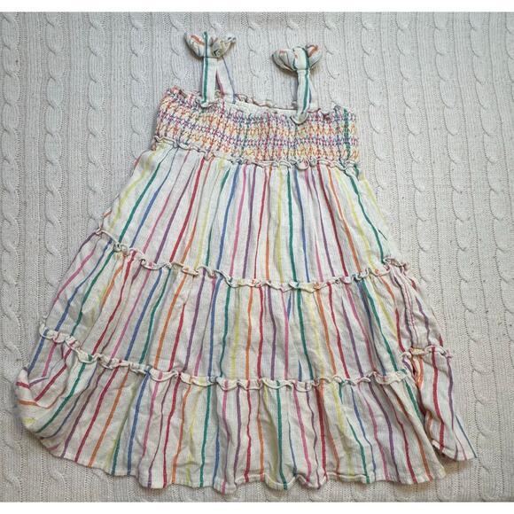 Cat & Jack Linen Look Sun Dress sz 5T Smocked Top Tiered Dress - Picture 3 of 6